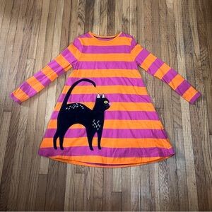 Mini Boden 6-7 Black cat applique striped dress